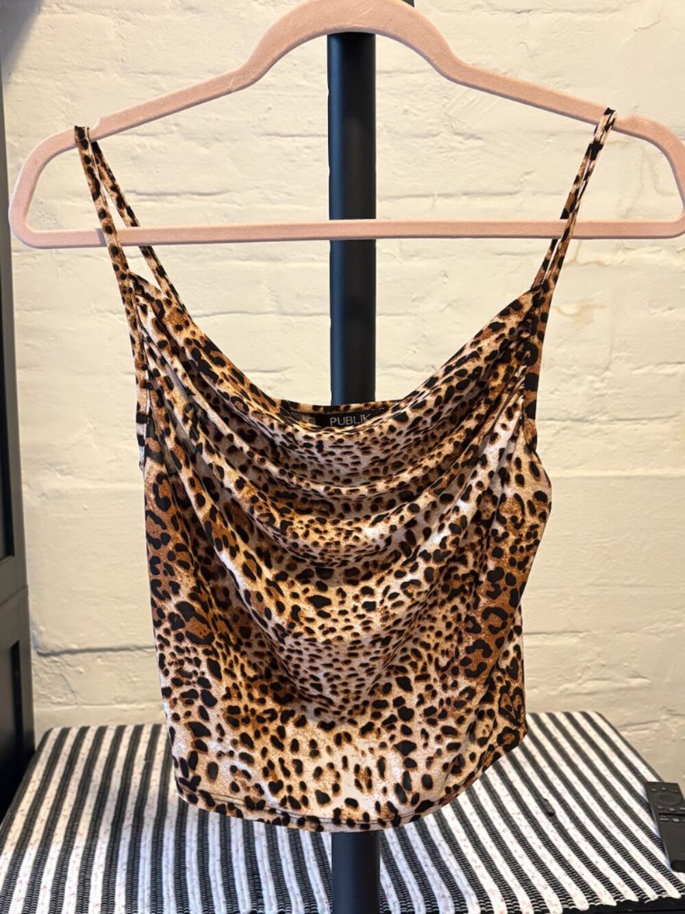 Publik Leopard print cowl neck crop top, Size Small